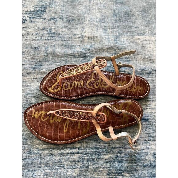 Sam Edelman Tan Brown Bronze Glitter Gigi Sandals Size 8 - Picture 2 of 5